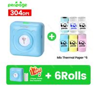 7 couleurs Peripage A6 304DPI Mini imprimante Photo Notes autocollant étiquette Machine d'impression Bluetooth Portable sans fil imprimante marqueur - Type 304BL add 6Rolls