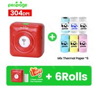 7 couleurs Peripage A6 304DPI Mini imprimante Photo Notes autocollant étiquette Machine d'impression Bluetooth Portable sans fil imprimante marqueur - Type 304RD add 6Rolls