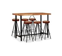 7-delige Barset massief acaciahout, echt leer en canvas275135