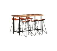 Ensemble de bar 7 pcs Bois de récupération et cuir véritable