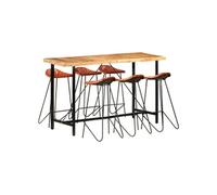 Vidaxl Ensemble De Bar 7 Pcs Bois Solide Et Cuir Véritable Multicolore