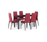 Mobilier de salle à manger - VIDAXL - 7 pcs - Rouge bordeaux - Verre trempé et similicuir