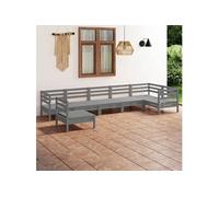 Vidaxl Salon De Jardin 7 Pcs Bois De Pin Massif Gris Gris