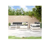 Salon de Jardin 7 pcs, Canapés avec Repose-pied, Ensemble de Meubles avec Table Basse Patio Terrasse, Rustique, Blanc Bois de Pin Massif 3186250