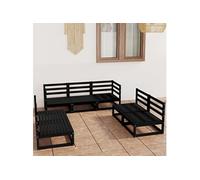 7-delige Loungeset massief grenenhout zwart3075423