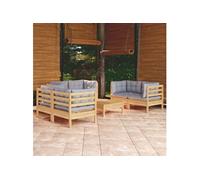 7-delige Loungeset met grijze kussens grenenhout3096249