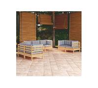 7-delige Loungeset met grijze kussens grenenhout3096255