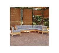 7-delige Loungeset met grijze kussens grenenhout3096718