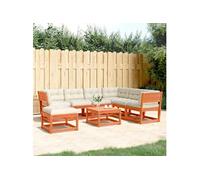 Vidaxl Salon De Jardin 7 Pcs Avec Coussins Cire Marron Bois Pin Massif