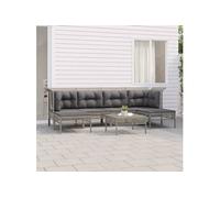 Vidaxl Salon De Jardin 7 Pcs Avec Coussins Gris Résine Tressée