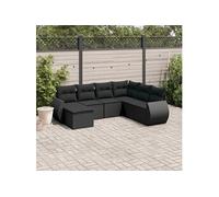 7-delige Loungeset met kussens poly rattan zwart3254032