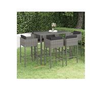 7-delige Tuinbarset met kussens poly rattan grijs3094797