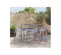 Vidaxl Ensemble De Bar De Jardin 7 Pcs Avec Coussins Gris Poly Rotin
