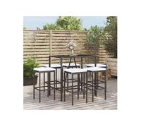 Vidaxl Ensemble De Bar De Jardin 7 Pcs Avec Coussins Noir Poly Rotin