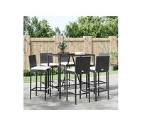7-delige Tuinbarset met kussens poly rattan zwart3187645