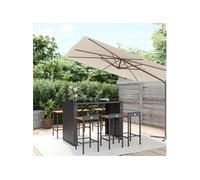 Vidaxl Ensemble De Bar Jardin 7 Pcs Noir Poly Rotin/Bois Massif Acacia