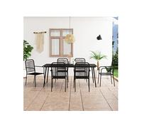 Vidaxl Mobilier À Dîner D'extérieur 7 Pcs Corde En Coton Et Acier Noir Noir