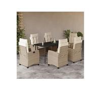 vidaXL Ensemble de jardin 7 pièces avec coussins Beige Poly rotin