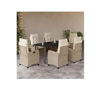 Vidaxl Ensemble À Manger De Jardin Et Coussins 7 Pcs Beige Poly Rotin