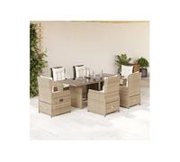 Vidaxl Ensemble À Manger De Jardin Et Coussins 7 Pcs Beige Poly Rotin
