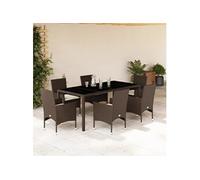 Vidaxl Ensemble À Manger De Jardin Et Coussins 7pcs Marron Rotin Verre