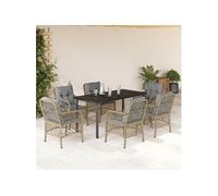 Vidaxl Ensemble À Manger De Jardin Coussins 7 Pcs Mélange Beige Rotin