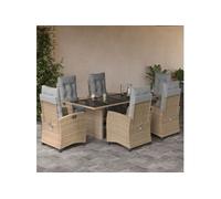 Vidaxl Ensemble À Manger De Jardin Coussins 7 Pcs Mélange Beige Rotin