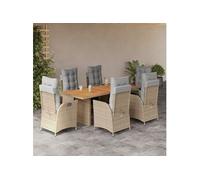 Vidaxl Ensemble À Manger De Jardin Coussins 7 Pcs Mélange Beige Rotin