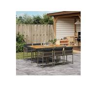 Vidaxl Ensemble À Manger De Jardin Et Coussins 7 Pcs Gris Rotin