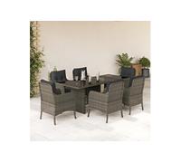 Vidaxl Ensemble À Manger De Jardin Et Coussins 7 Pcs Gris Rotin