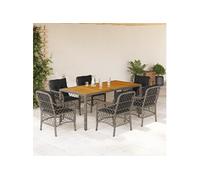 Vidaxl Ensemble À Manger De Jardin Et Coussins 7 Pcs Gris Rotin