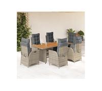 Vidaxl Ensemble À Manger De Jardin Et Coussins 7 Pcs Gris Rotin