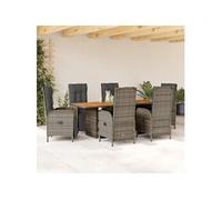 Vidaxl Ensemble À Manger De Jardin Et Coussins 7 Pcs Gris Rotin
