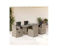Vidaxl Ensemble À Manger De Jardin Et Coussins 7 Pcs Gris Clair Rotin