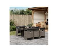 vidaXL Ensemble à manger de jardin et coussins 7 pcs gris rotin 3277675