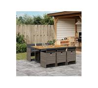 Vidaxl Ensemble À Manger De Jardin Et Coussins 7 Pcs Gris Rotin