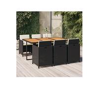 vidaXL Ensemble à Dîner de Jardin Coussins 7 pcs Mobilier de Salle à Manger Table et Chaises de Repas Terrasse Patio Extérieur Résine Tressée Noir