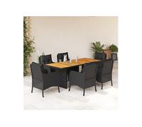 Vidaxl Ensemble À Manger De Jardin Coussins 7pcs Noir Résine Tressée