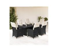 vidaXL Ensemble de jardin 7 pièces avec coussins Noir Poly Rattan