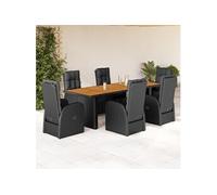 Vidaxl Ensemble À Manger De Jardin Coussins 7 Pcs Noir Résine Tressée