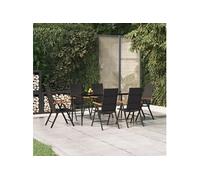 Vidaxl Ensemble À Dîner De Jardin 7 Pcs Noir Et Marron Résine Tressée