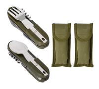7 en 1 Acier Inoxydable Pliant Coutellerie, 2 Pièces Kit Couverts de Camping en Plein Air, Couvert Camping Multifonction, Ensemble de Couverts de Voyage Amovible avec Sac de Rangement