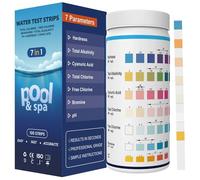7-en-1 Bandelettes Piscine, Testeur d’Eau pour Piscine et Spa, 100 Tests Précis, Analyse du pH, le chlore libre et total, le brome, la dureté totale, l’alcalinité totale et l’acide cyanurique