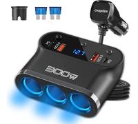 7-en-1 Multi Prise Allume Cigare Adaptateur 300W: 12V/24V Chargeur Allume Cigare 3 Prise Dual PD3.0 et QC3.0 avec Interrupteur LED Voltage Charge Rapide pour Tablette Phone GPS Dash Cam