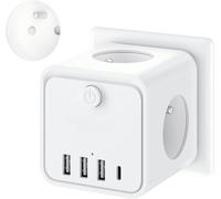 7 En 1 Multiprise Murale, Multiprise Avec 3 Prises Française, Prise Multiple Secteur Avec 1 Type C Et 3 Ports Usb, Adaptateur Usb Multiprise Cube Pour Domicile, Bureau.