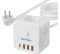 7 en 1 Multiprise USB Cube avec Interrupteur, Multiprise Parafoudre et Rallonge Electrique 3M, Prise USB Multiple avec 1C et 3A pour Domicile, Bureau, Voyage