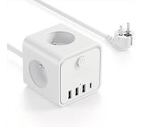 7 en 1 Multiprise USB Multiple avec 3 Prises Française Multiple avec 1 Type C et 3 Ports USB, Multiprise avec Interrupteur Parafoudre pour Domicile, Bureau, 2M
