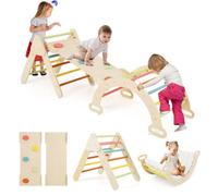 7 en 1 Triangle d'Escalade COSTWAY en Bois -avec Toboggan/Arche/Rampe Double Face-Échelle Réglable avec Coussin -pour Bébé 1+ Ans