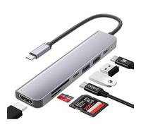 7 en 1 USB C Hub Splitter Docking Station Dongle Dual USB 3.0 Multi-Port Adapter, HDMI 4K Type C Data SD/TF Card Reader Fast Charge Compatible avec MacBook,iPad, Samsung,Dell XPS, Ordinateur Portable