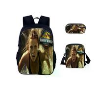 (7) Ensemble de 3 sacs d'école Jurassic World Classic : sac à dos, trousse et sac à bandoulière en toile,